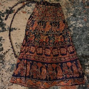 100% Cotton Patterned Boho Wrap Maxi Skirt - One Size
